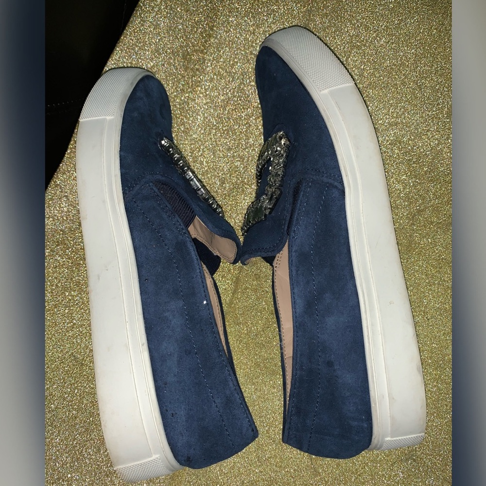 Karl Lagerfeld Blue Ermine Embellished Suede Shoes Gem